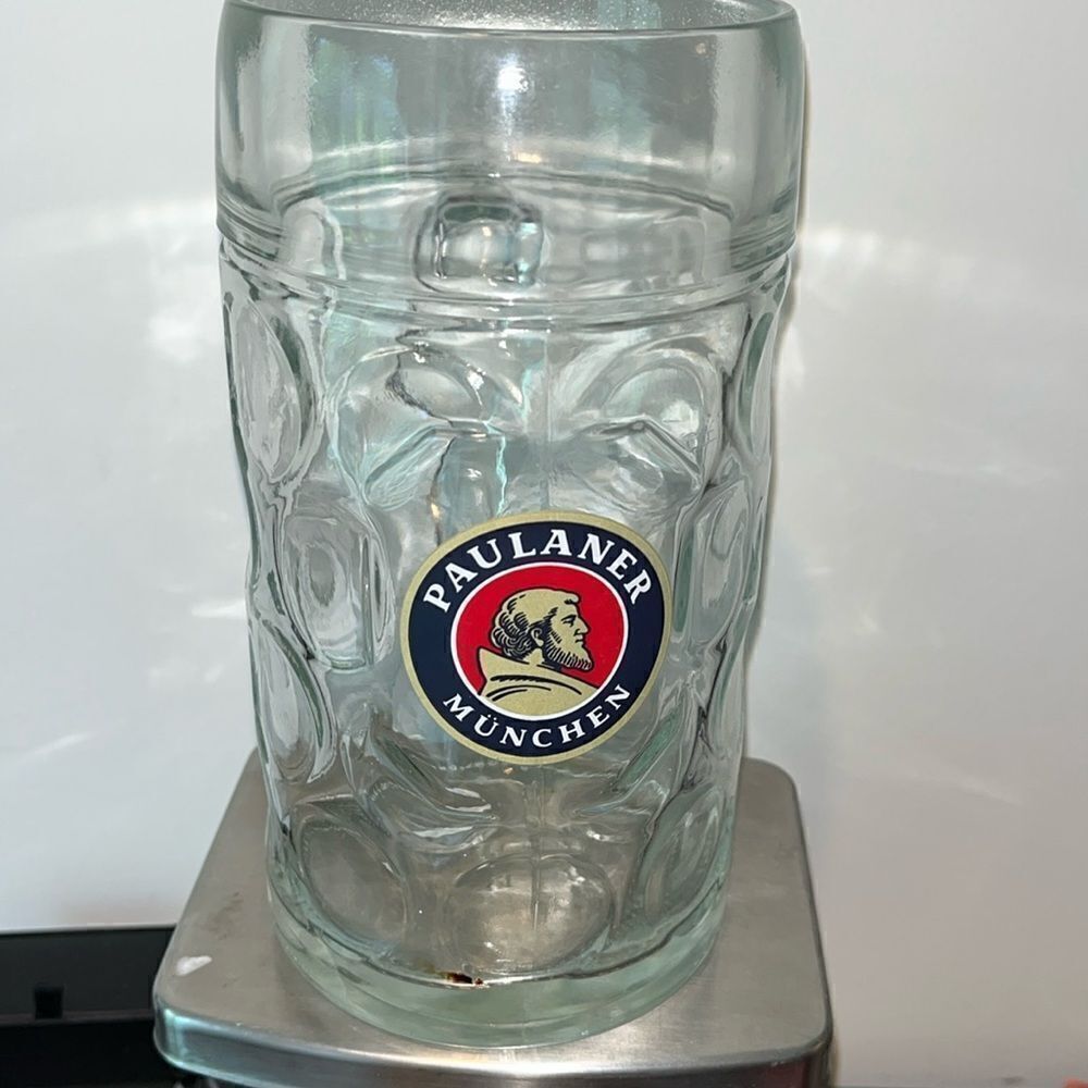 Paulaner Munchen Munich Germany imported giant dimpled glass, 1 liter beer mug